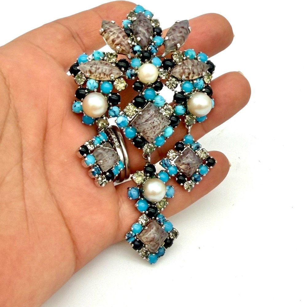 Vtg 1965 Christian Dior Gropoix Glass Brooch Pendant  Grosse Germany - Picture 16 of 16